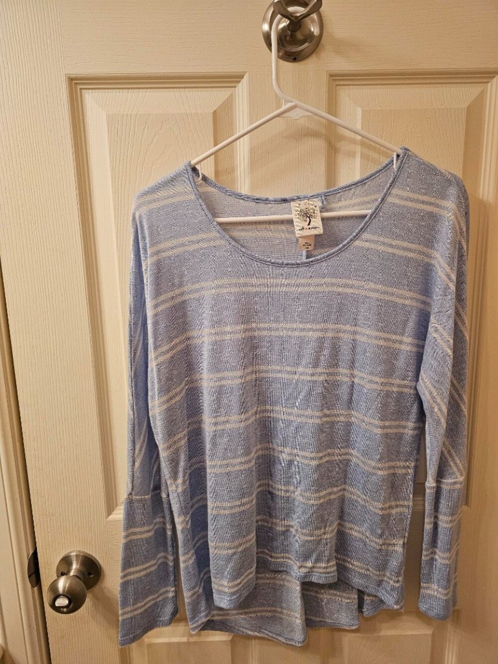 NWOT Self Esteem Large Powder Blue & Stripes Blouse